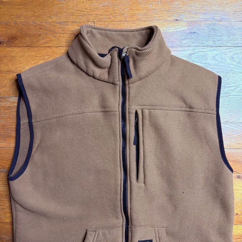 Carhartt V28 Vest Men Size Small Brown Textured Fleece Zip Map Pocket